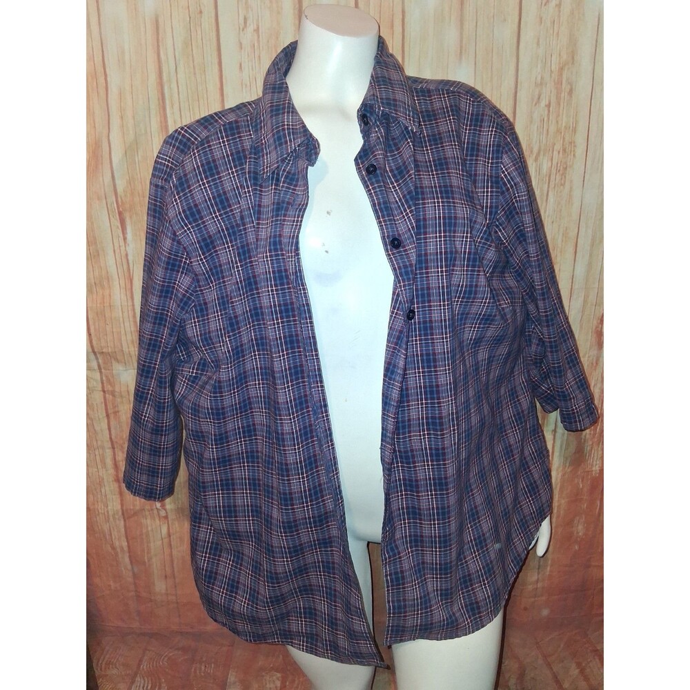 Faded Glory Multicolor Plaid 3/4 Sleeve Button Up Blouse Sz 18W/20W